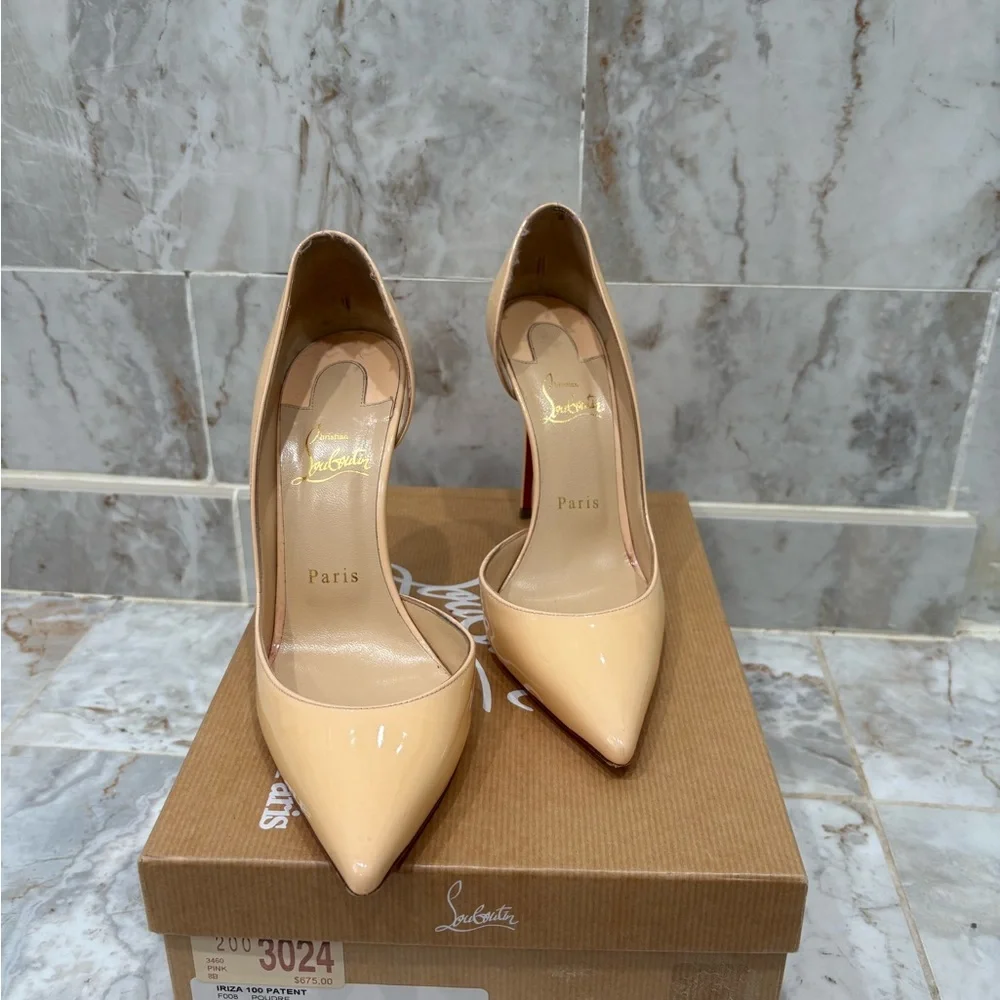 Christian Louboutin Iriza 100 Nude Patent Pointed-Toe Stiletto Pumps